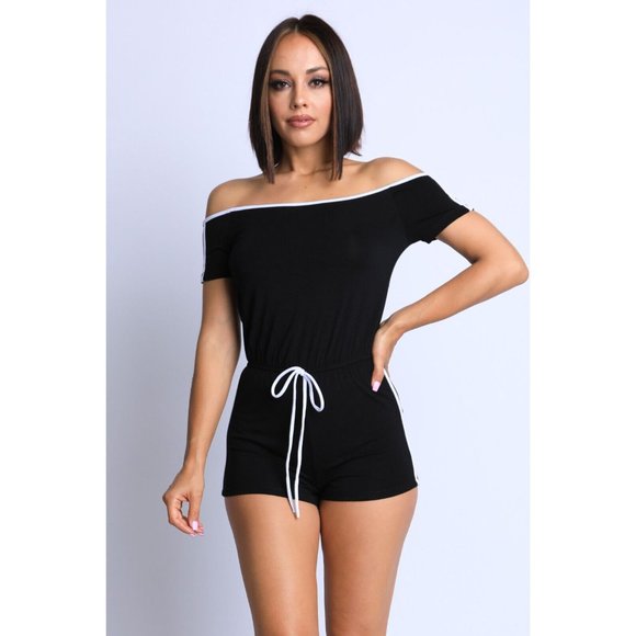 Unbranded Pants - Women Line Detailed Off Shoulder Romper Strapless Sexy Cute Comfy Jumpsuit Rompe